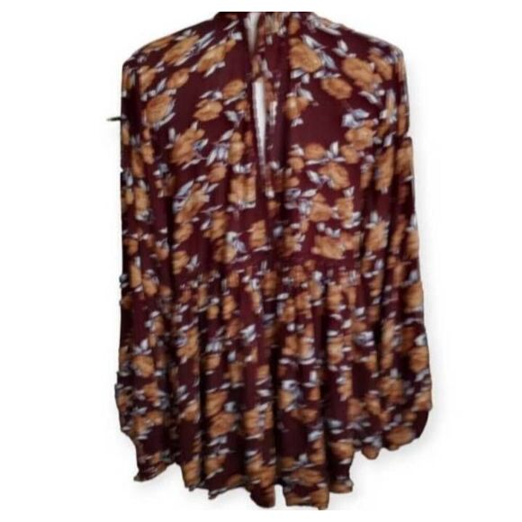 UMGEE BROWN & BLUE FLORAL BOHO-INSPIRED BLOUSE SZ.M EUC. - Picture 6 of 9